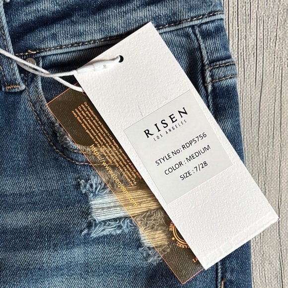 Risen Blue Distressed Straight Leg Jeans - Picture 3 of 5